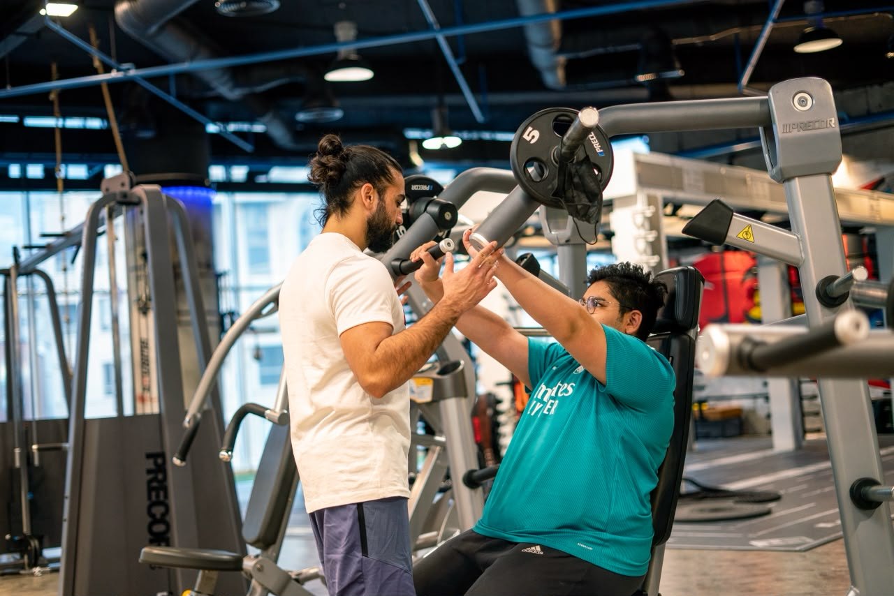 Personal training session with the client's face outside the frame